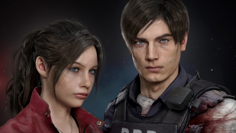 Портрет человека рядом с человеком с оружием (клэр редфилд, claire redfield, леон с кеннеди, leon s kennedy, resident evil 2)