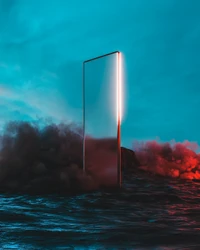 Reflective Portal Amidst Azure Waves