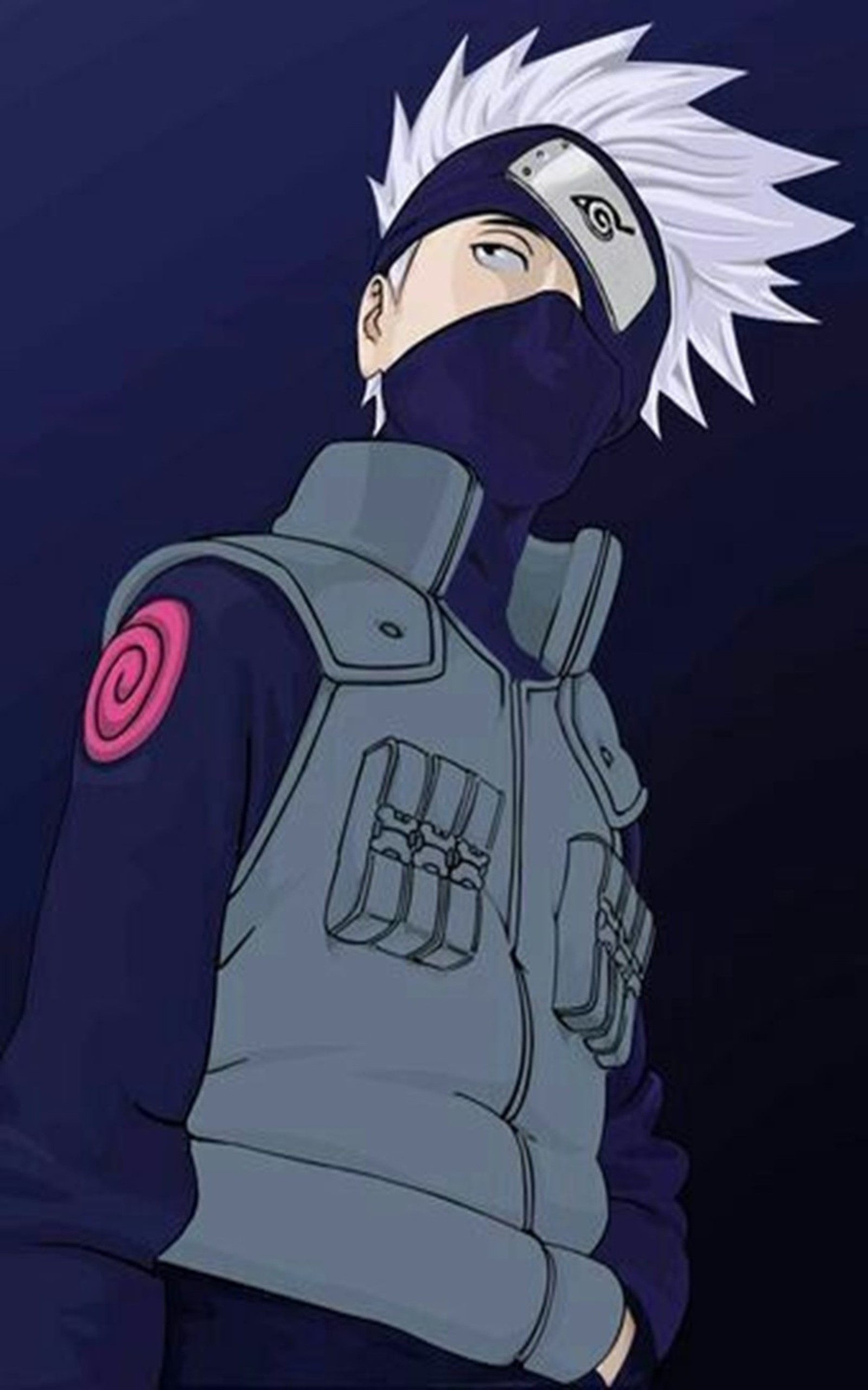 Un primer plano de una persona con una máscara y una chaqueta (anime, kakashi)