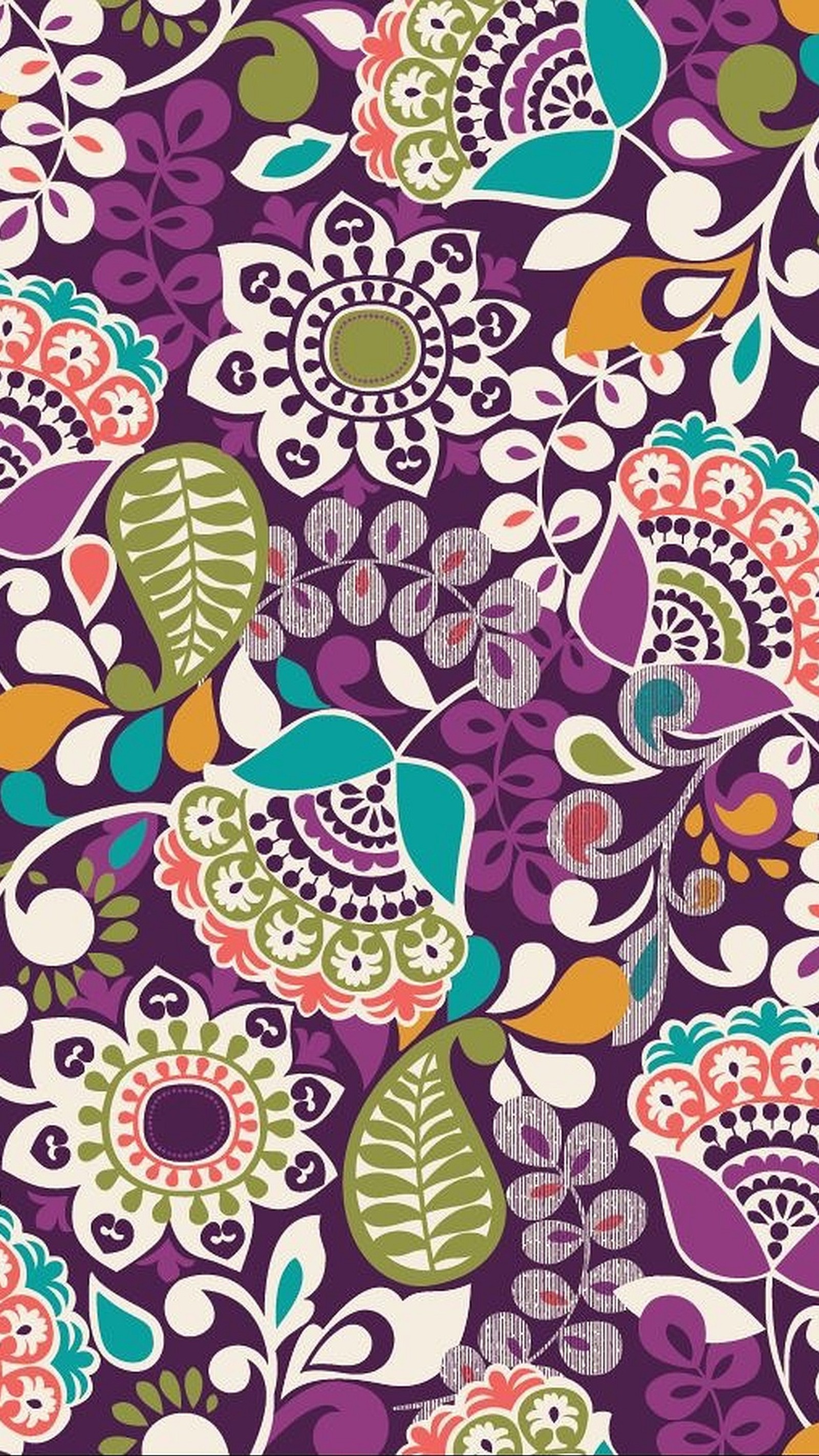 Un motif floral violet et vert avec des feuilles et des fleurs (paisley, motif)