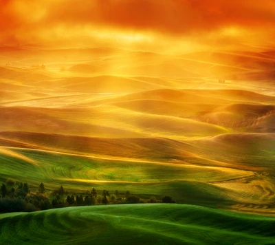 Golden Horizon Over Rolling Green Hills