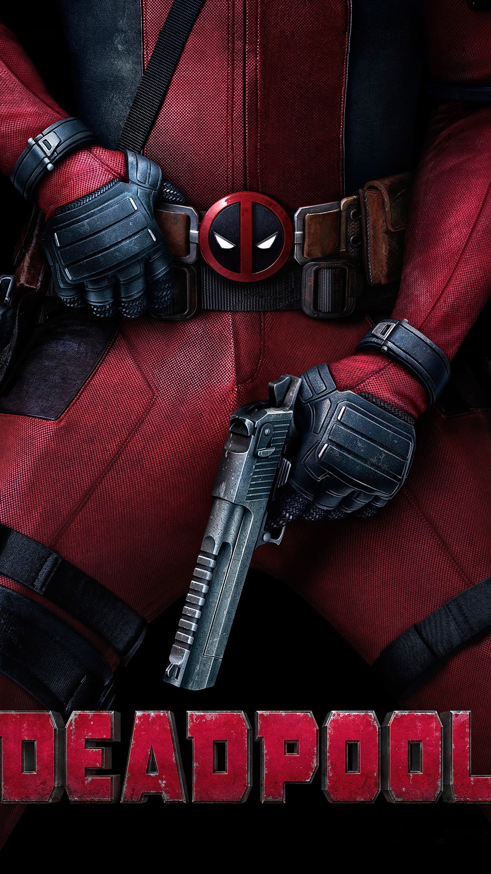 Deadpool-filmplakat mit deadpool, der eine waffe hält (held, marvel, superheld)