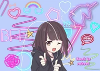 Kawaii Anime Girl with Thumbs Up in a Colorful Back-to-School Theme