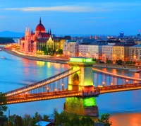 Evening Serenity: The Chain Bridge Illuminates Budapest's Waterfront