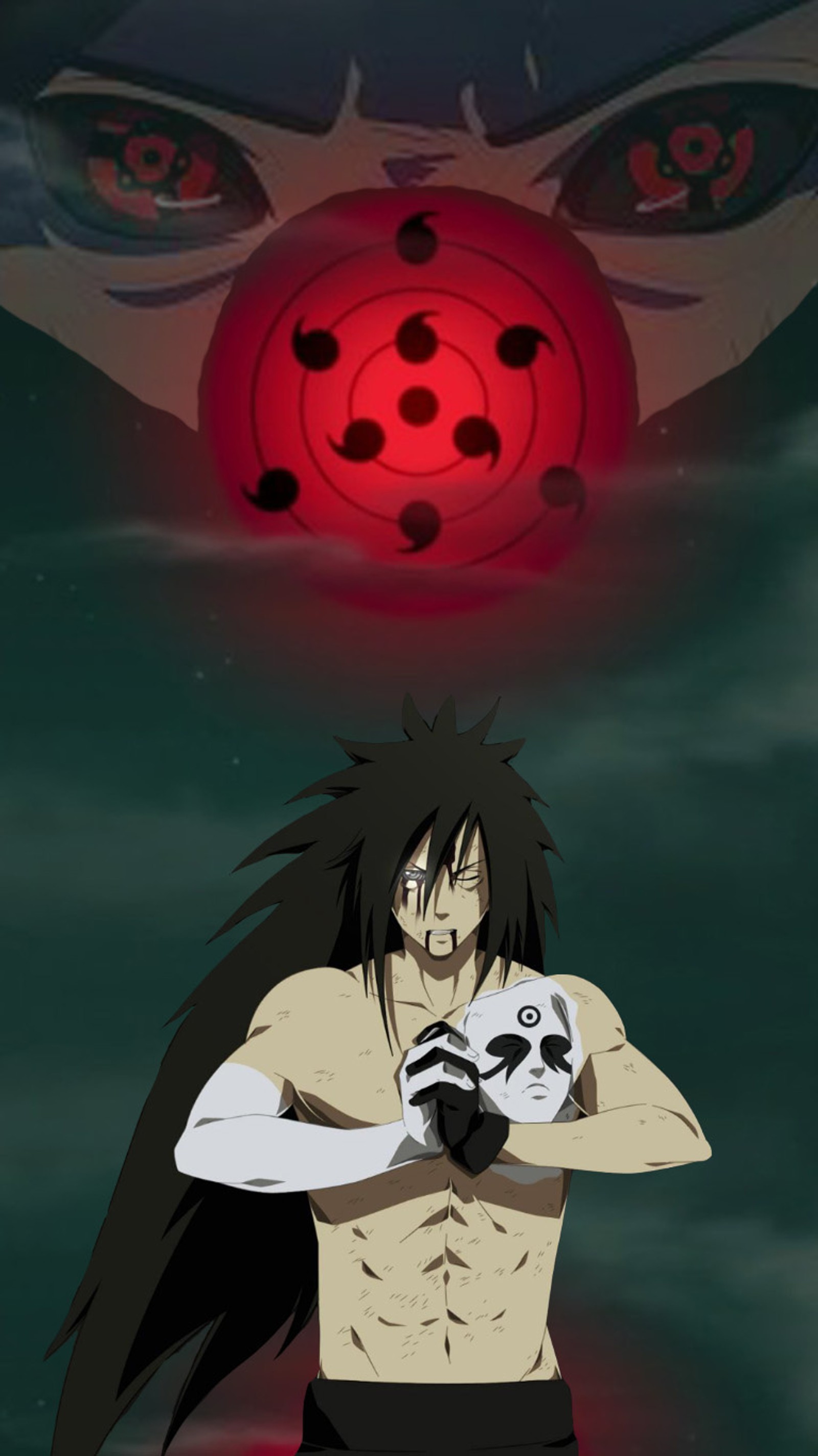 Personaje de anime con una pelota roja en la mano (madara, madarauchiha, naruto, naruto shippuden, narutoshippuden)