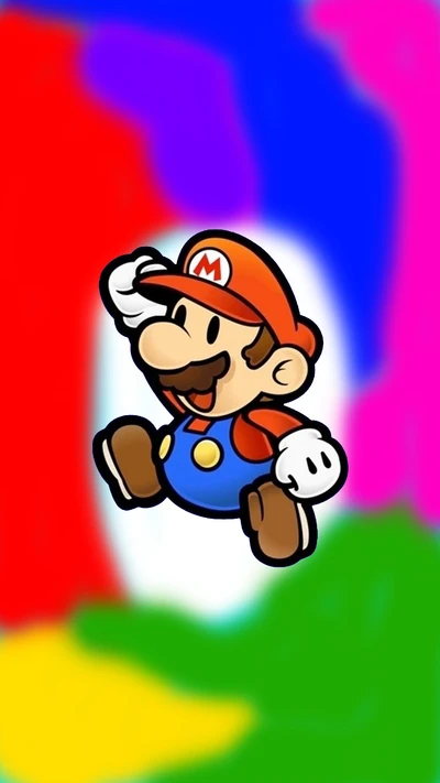 Vibrante Super Mario Saltando A Través de un Fondo Colorido