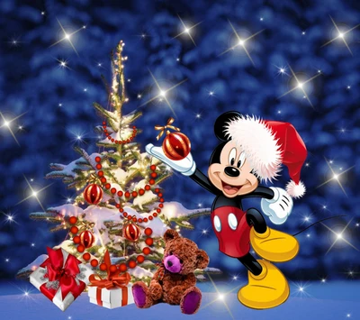 des dessins animés, joyeux noël, mickey mouse, hiver, noël