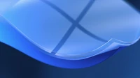 Onda azul abstrata com logotipo do Windows - Papel de parede 4K do Windows 11