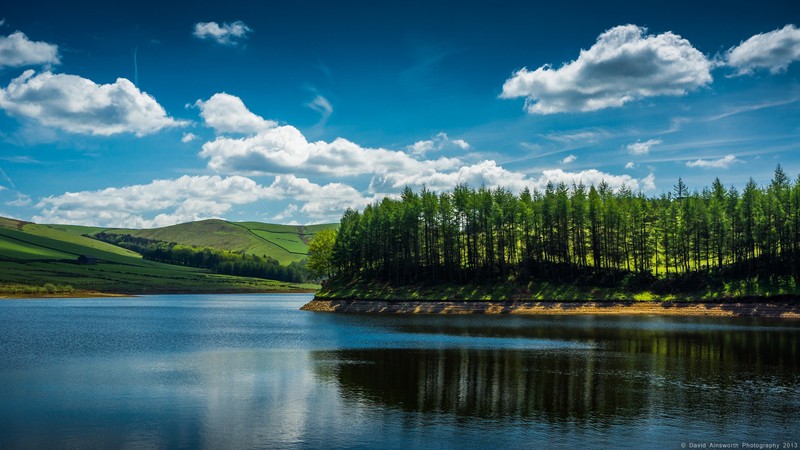 Вид на озеро с деревьями и холмом на заднем плане (река, природа, отражение, вода, водные ресурсы)