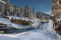 snow, winter, waterfall, water, mountain wallpaper