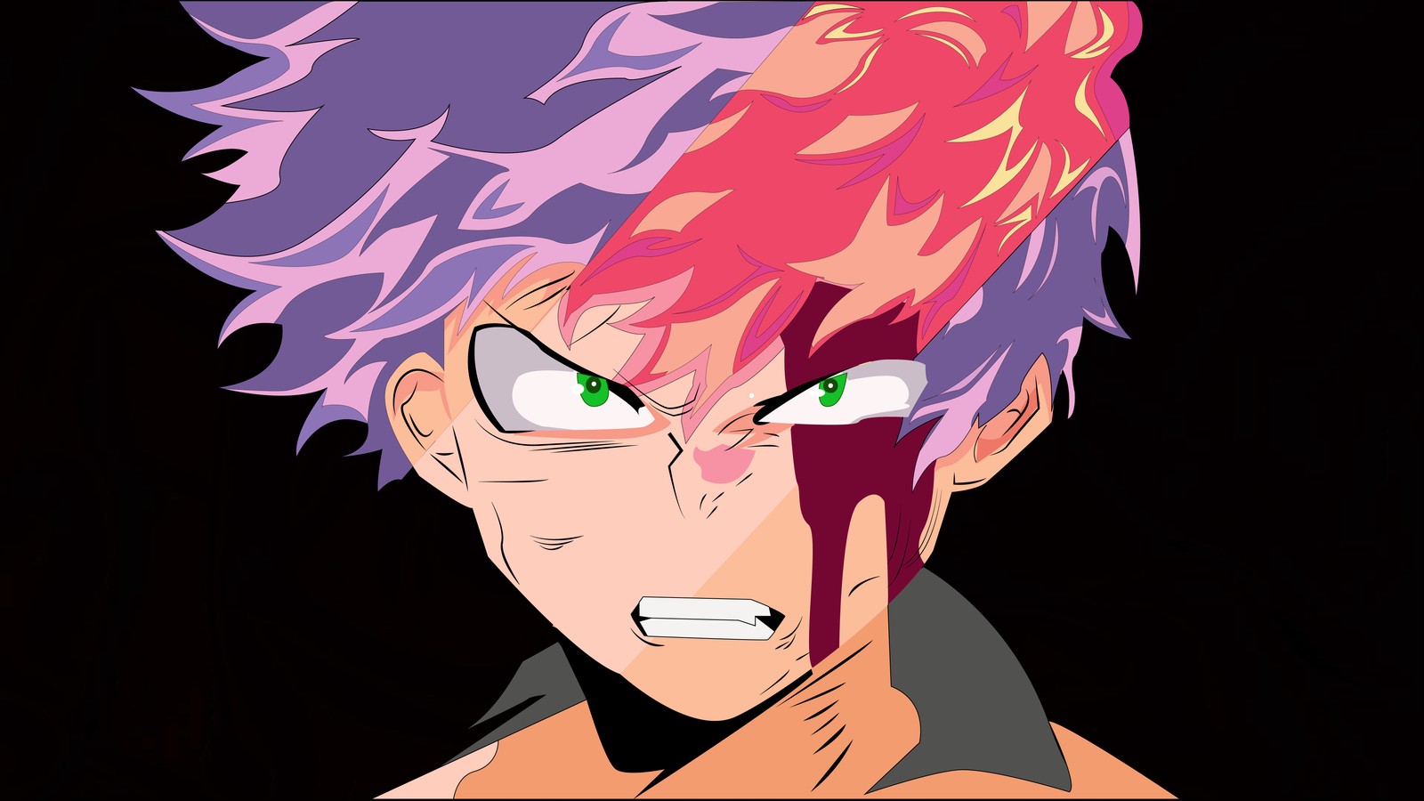 Un primer plano de una persona con cabello rosa y ojos verdes (shoto todoroki, my hero academia, 5k, 8k, anime)