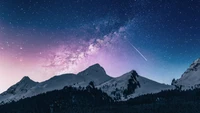 night, sky, stars, mountain, scenery