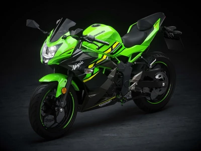 Kawasaki Ninja 125: Стильный зеленый спортивный мотоцикл на черном фоне