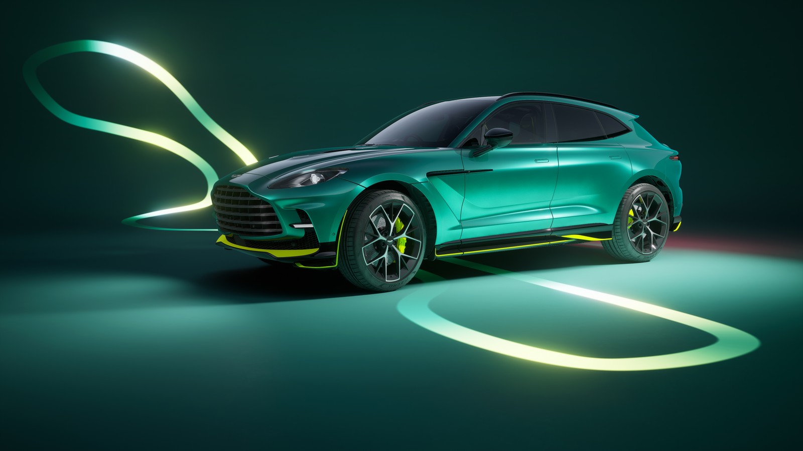 Концепт внедорожника porsche macan показан в зеленом свете (aston martin dbx707, 2024, 5k, 8k, машины)