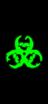 Glowing Green Biohazard Symbol on Black Background