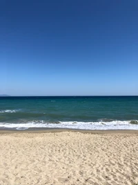 Serene Beachfront with Gentle Waves and Clear Horizon