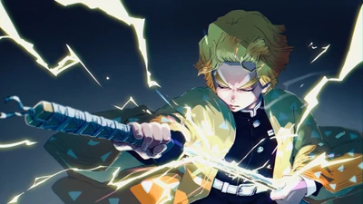 zenitsu agatsuma, katana, asesino de demonios kimetsu no yaiba, demon slayer kimetsu no yaiba, anime