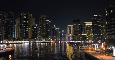 Dubai Marina Skyline Illuminated by New Year Fireworks