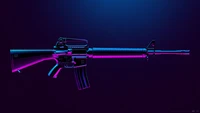 Fuzil M16 em azul elétrico e magenta brilha contra um fundo escuro