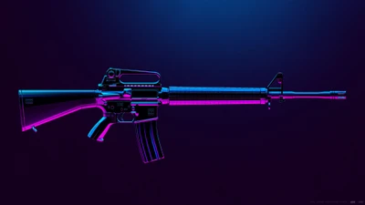 M16-Gewehr in elektrischen Blau und Magenta leuchtet gegen einen dunklen Hintergrund