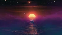 Dolphin Jumping at Sunset in a Dreamy Ocean Scene