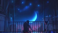 lonely, girls, alone, moon, night wallpaper