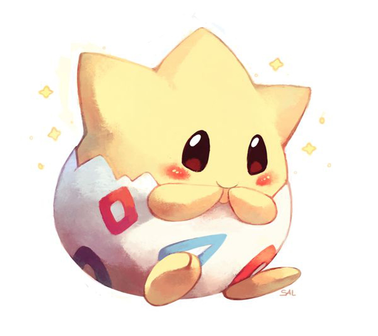 O adorável gatinho do pokémon está sentado em uma bola branca (fofo, jogos, pokémon, pokemon, togepi)