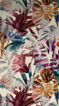 Folhas abstratas tropicais em cores vibrantes