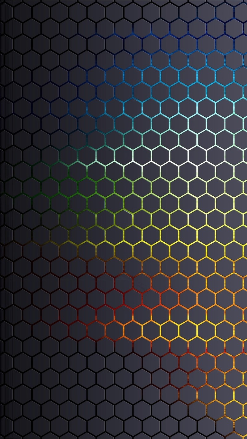 Um close de um padrão colorido de hexágonos em um fundo preto (abstrato, matrix, moderno)