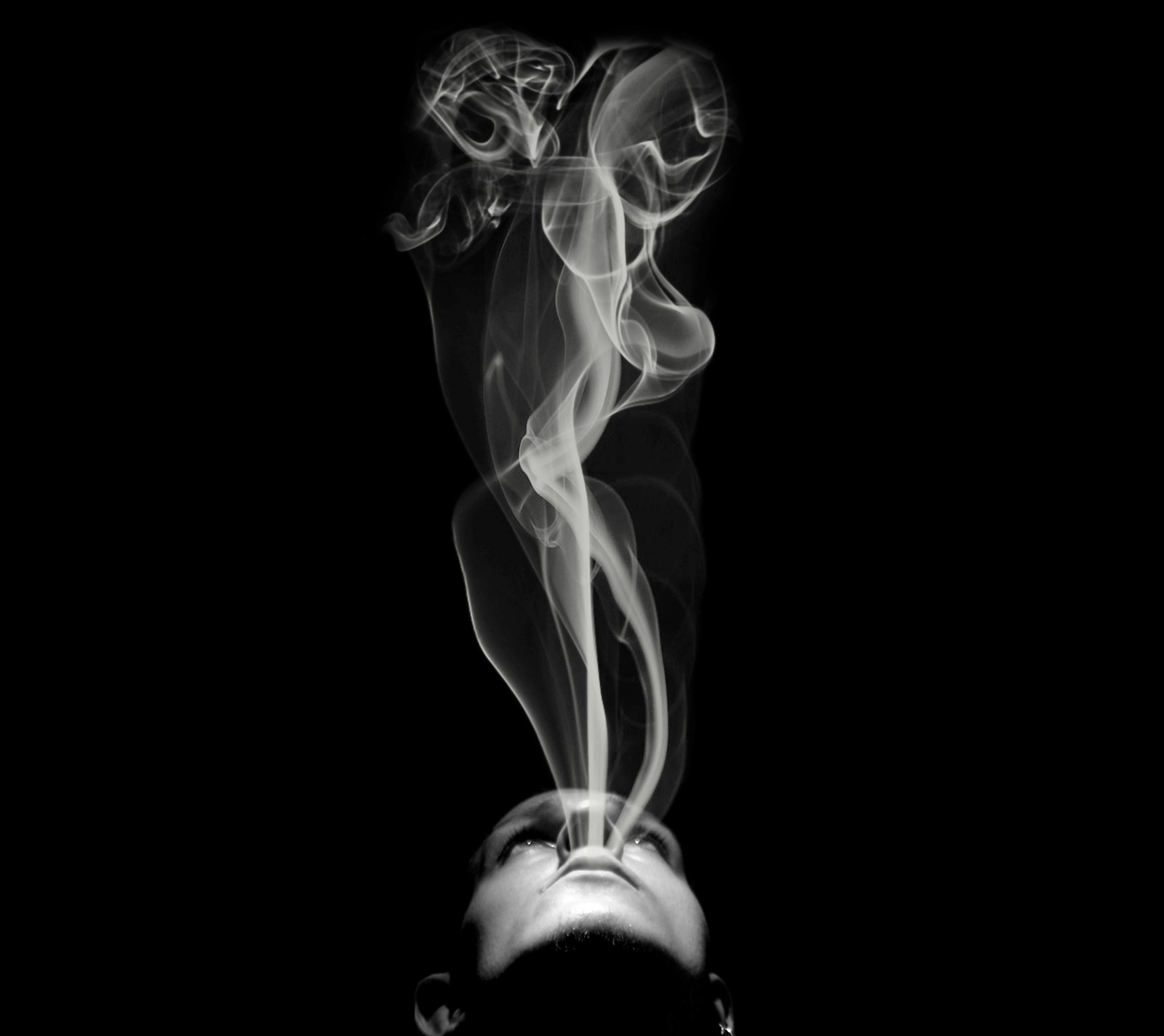 Smoke billowing from a cigarette on a black background (abstract, art, hd, nice, smoke)