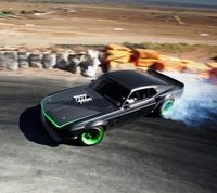 High-Speed Drift: Sleek Muscle Car in Action