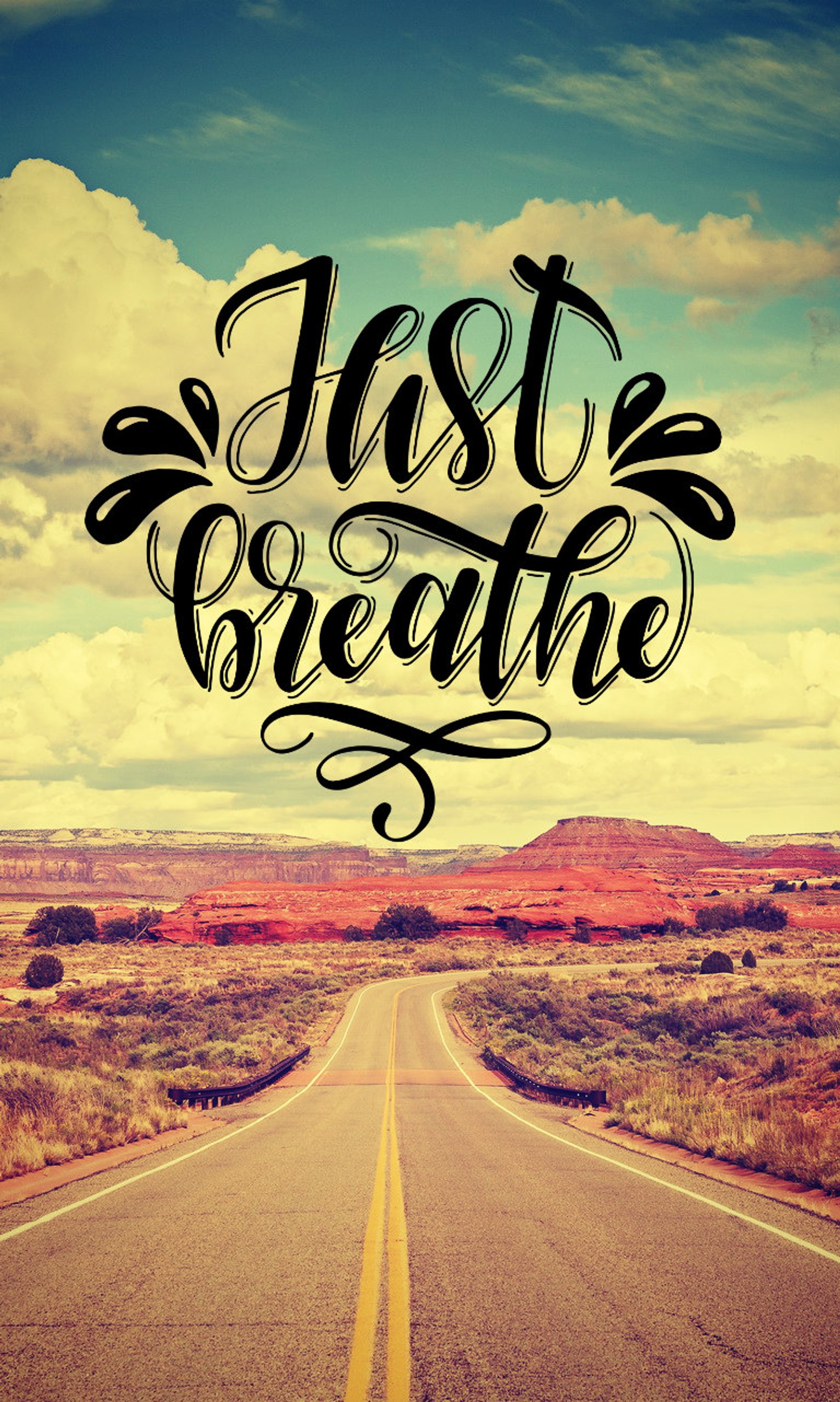 just breathe, landscape, motivation, road Download Wallpaper