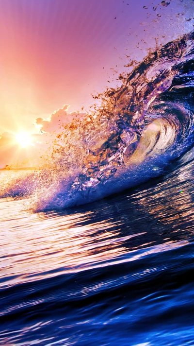 Vibrant Ocean Wave at Sunset