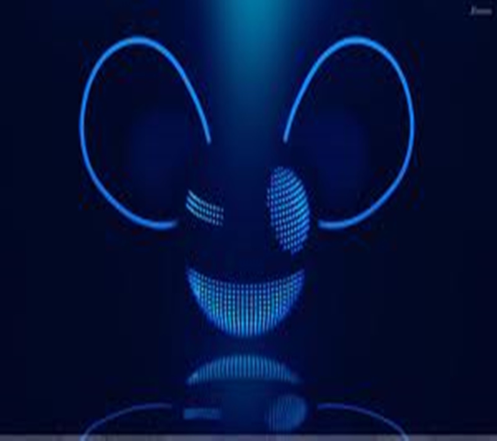 A close up of a mouse head with a light on (cool blue, dj dead mou5)