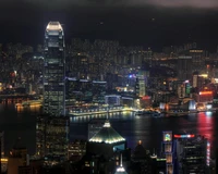 Illuminated Skyline of a Dark City at Night