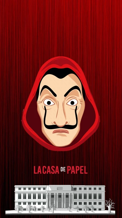 Iconic Mask of 'La Casa de Papel' Against a Striking Red Background