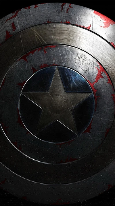 Detailed Close-Up of Captain America's Shield with a Weathered Finish