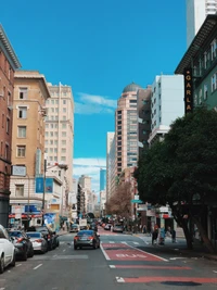 Urban Street View of a Bustling City Neighborhood