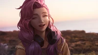 Seraphine from League of Legends Enjoying a Serene Moment with Headphones