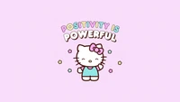 Hello Kitty: Positivity is Powerful on a Pink Lace Background