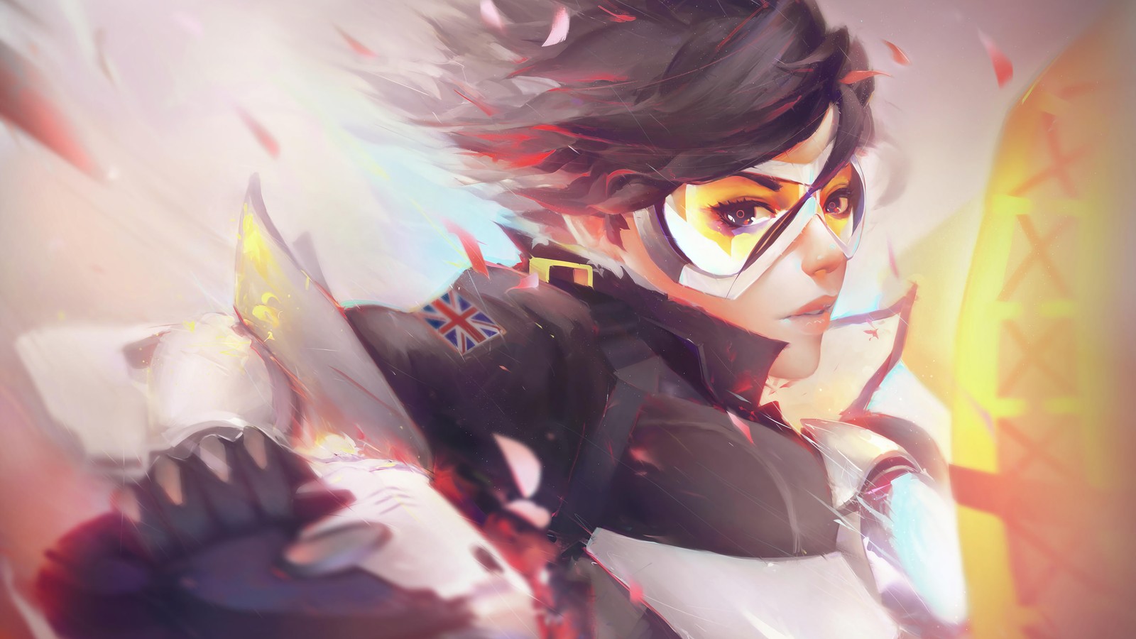 Fille d'anime avec une épée et un casque (tracer, overwatch, jeu vidéo)