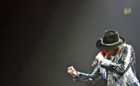 Axl Rose performs passionately on stage, embodying the spirit of rock and roll with his signature style.