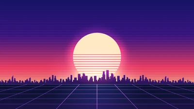 Neon Sunset Over Futuristic Cityscape