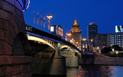 moscou, ponte, cidade, noite, marco