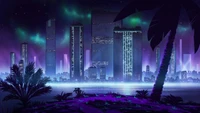 futuriste, nuit, ville, bâtiments, science fiction