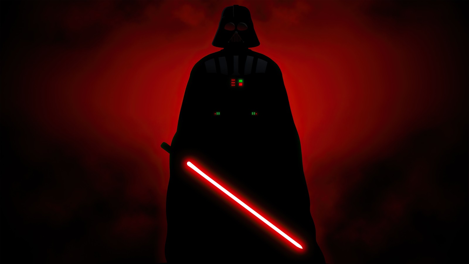 Darth vader con un sable de luz rojo en la mano (darth vader, sable de luz, lightsaber, fondo oscuro, humo)