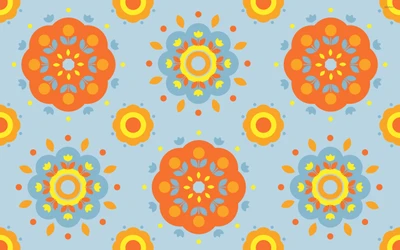 Symétrie florale vibrante : design de motif circulaire jaune et orange