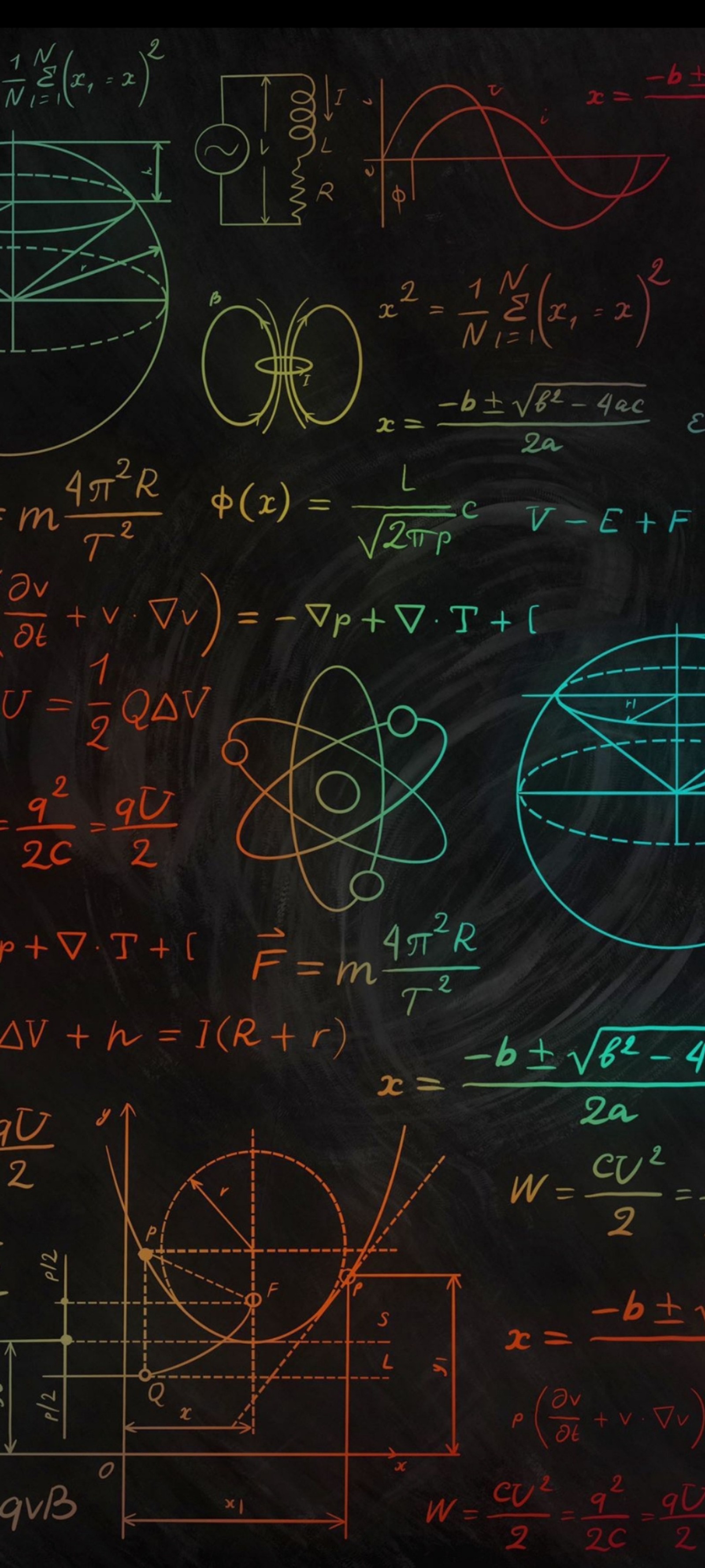 Eine nahaufnahme einer tafel mit vielen berechnungen darauf (computer, information, mathematik, mathmatic, musik)