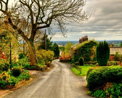 england, houses, landscape, nature, path