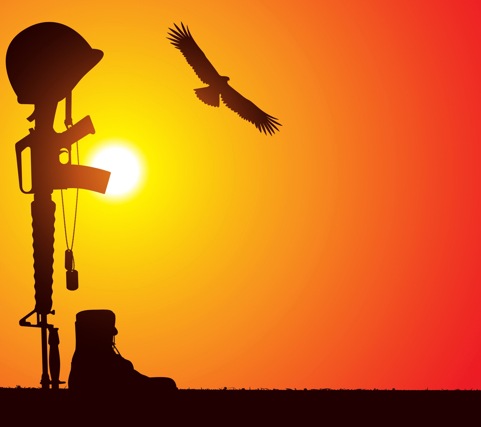 Silhouette of a soldier with a rifle and a bird flying in the sky (army, art, battle, eagle, military)